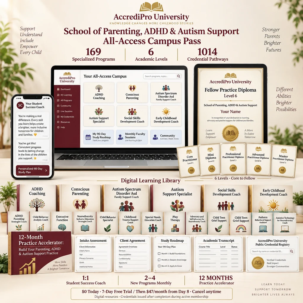 School of Parenting, ADHD & Autism Support bundle: digital library, six credential levels, coaching and practice resources