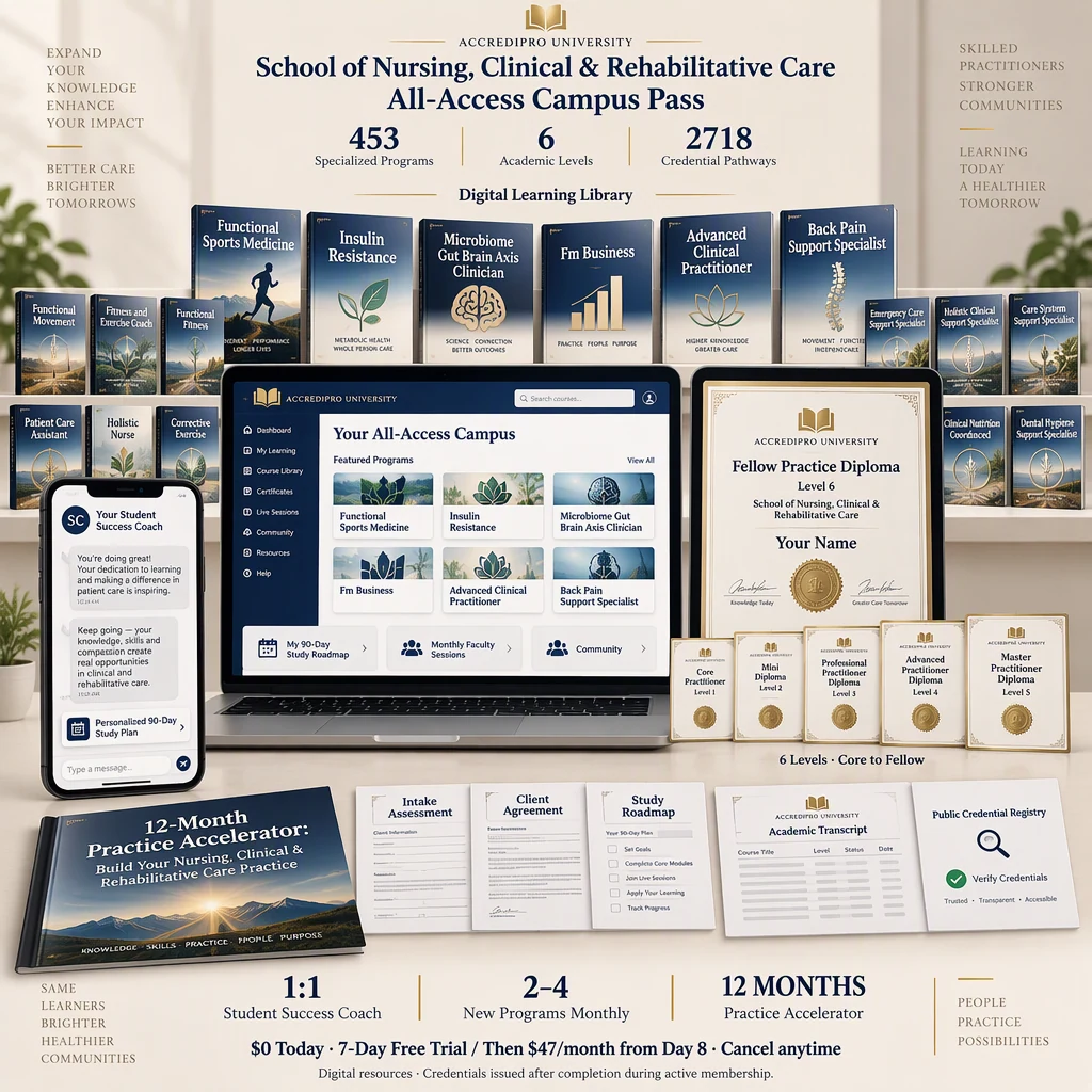 School of Nursing, Clinical & Rehabilitative Care bundle: digital library, six credential levels, coaching and practice resources